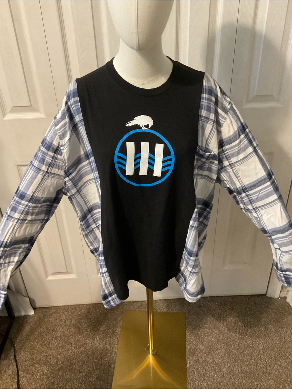 Jack White Upcycled Graphic T-Shirt with Flannel Sleeves - OSFM